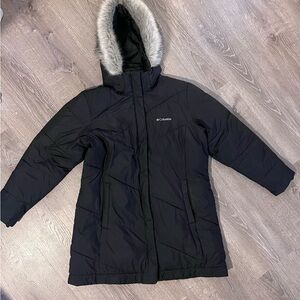 Columbia Black Hooded Coat with Faux Fur Trim